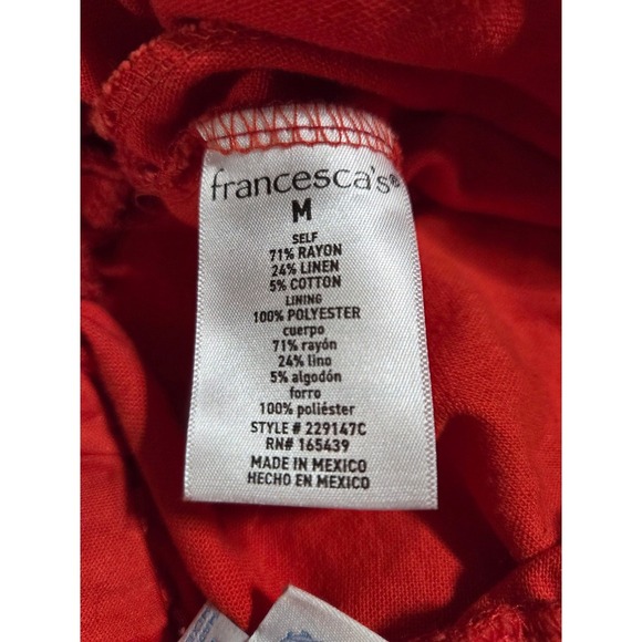 Francesca's Blue Rain Red Linen Blend Lace Trim Elastic Waist Shorts - Picture 3 of 4